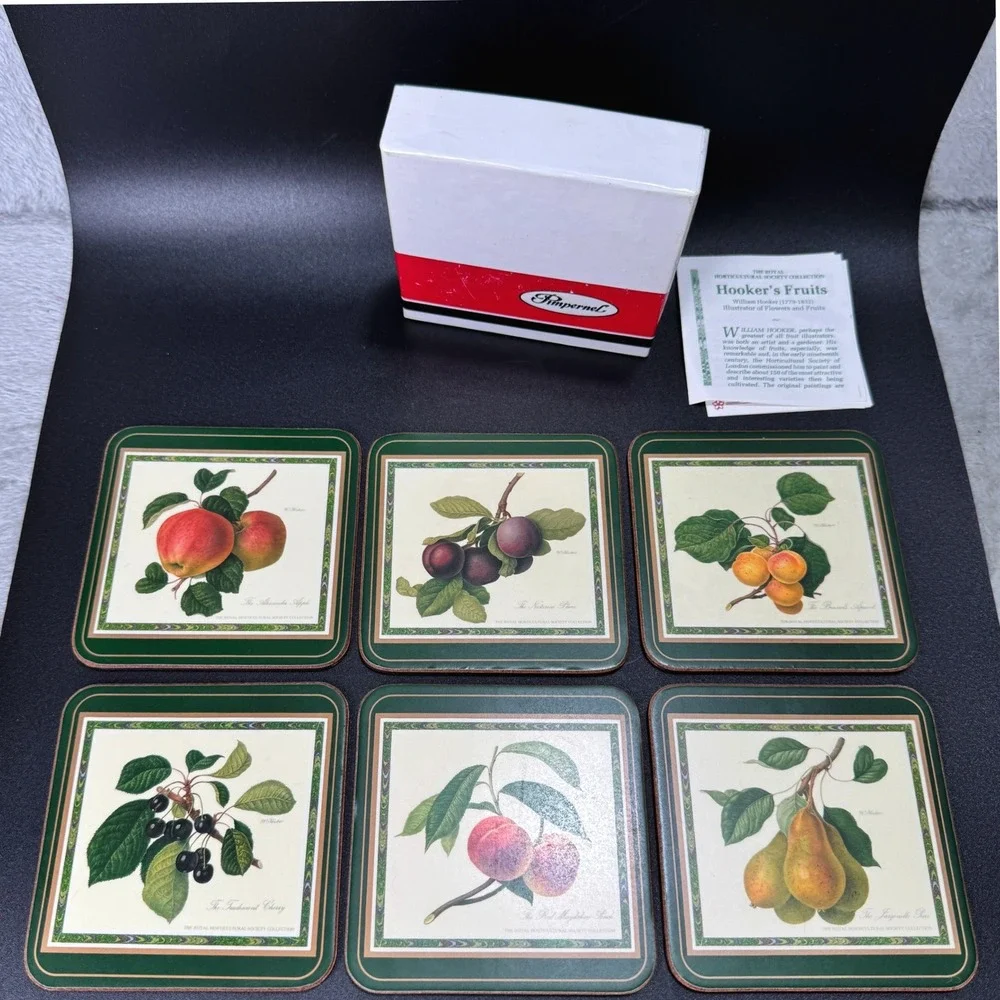 Pimpernel Hooker's Fruits Coasters Set 6 RHS Botanical Made England Boxed